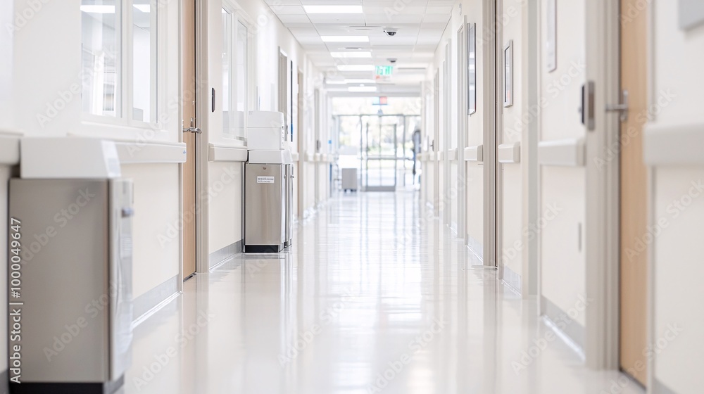 Poster efficient hospital main corridor design - showcasing accessibility features and workflow planning fo