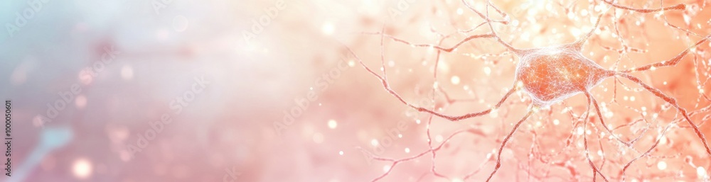 Poster abstract representation of neurons with a soft, glowing background, emphasizing neural connections.