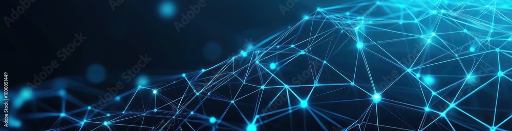 Aufkleber abstract digital network with glowing nodes and connections on a dark background.