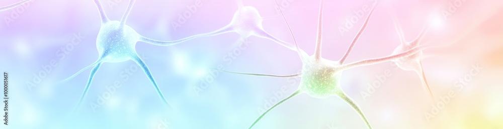 Poster abstract representation of neurons with a colorful gradient background.