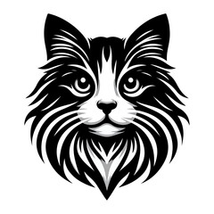 Monochrome Cat Face  Elegant Feline Silhouette Minimalist Cat Line Art, Stylized Cat Portrait design.