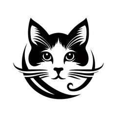 Monochrome Cat Face  Elegant Feline Silhouette Minimalist Cat Line Art, Stylized Cat Portrait design.