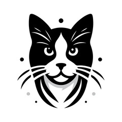 Obraz premium Monochrome Cat Face Elegant Feline Silhouette Minimalist Cat Line Art, Stylized Cat Portrait design.