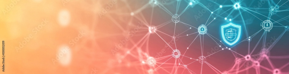 Aufkleber abstract digital network with security shield symbol, representing cybersecurity concepts.