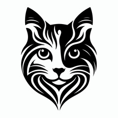 Monochrome Cat Face  Elegant Feline Silhouette Minimalist Cat Line Art, Stylized Cat Portrait design.