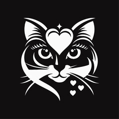 Monochrome Cat Face  Elegant Feline Silhouette Minimalist Cat Line Art, Stylized Cat Portrait design.
