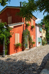 small colored houses in the historic center of Cesenatico