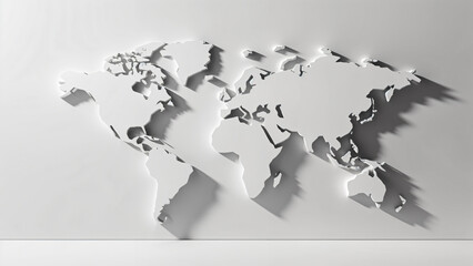 World map on white background. World map template with continents, North and South America, Europe and Asia, Africa and Australia