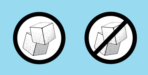 Fototapeta premium Sugar Free Label Layout. Vector signs with sugar cubes. World diabetes day Concept. No Sugar black and white Seal Stamp sticker. Vector Illustration.
