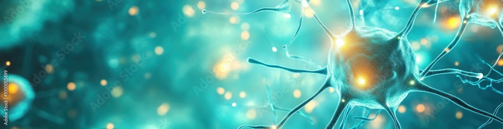 Poster abstract depiction of neurons with glowing connections, illustrating neural networks.
