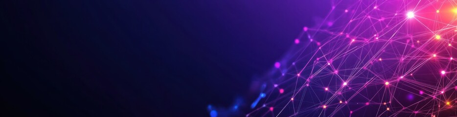 Obraz premium Abstract digital network with glowing nodes and connections on a dark background.