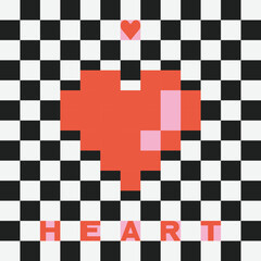 Obraz premium A Heart symbol. Vector Heart sign. Love symbol. Hearts. Pixel Heart. Check pattern. Checkered background.
