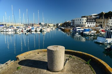 St.Helier harbour, Jersey, U.K. A September sunny day and high tide.