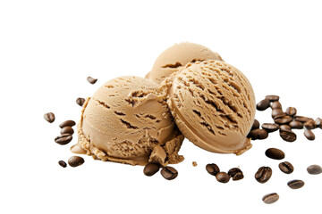 Stunning High Definition Picture of Coffee Ice Cream Isolated on Transparent Background Featuring Clear Texture and Delicious Details Perfect for Digital Art and Stock Photography