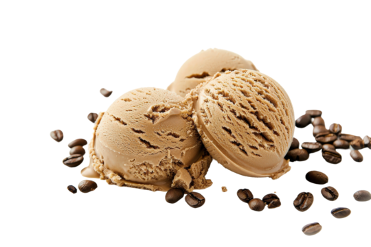 Stunning High Definition Picture of Coffee Ice Cream Isolated on Transparent Background Featuring Clear Texture and Delicious Details Perfect for Digital Art and Stock Photography