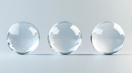 Set of floated round glass ball isolate on transparency background PNG