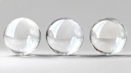 Set of floated round glass ball isolate on transparency background PNG