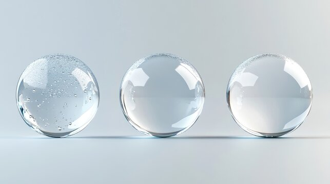 Set of floated round glass ball isolate on transparency background PNG