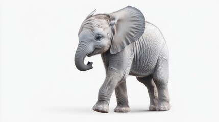 Fototapeta premium side-view, cute young elephant, trunk upwards, on transparency background PNG