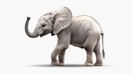 Obraz premium side-view, cute young elephant, trunk upwards, on transparency background PNG