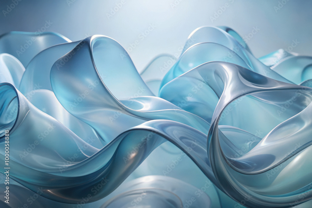 Poster delicate waves of translucent blue material dancing in soft light create an ethereal visual experien