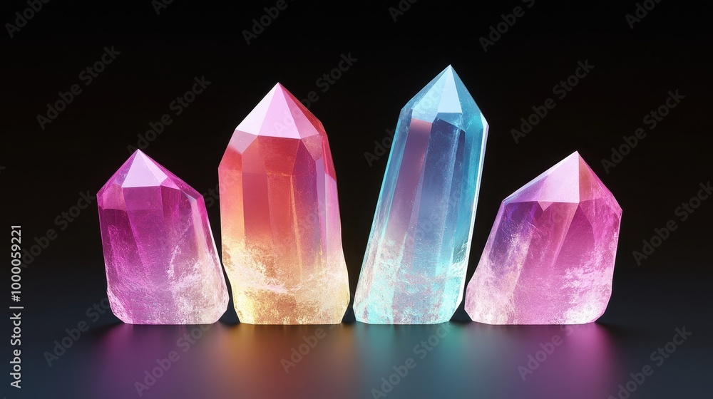 Canvas Prints four colorful crystals are displayed on a dark background
