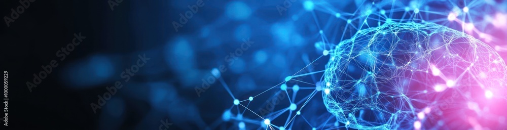 Poster abstract representation of a brain with neural connections and digital elements.