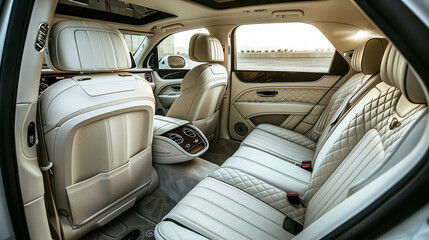 interior of luxury car, luxurious lifestyle of successful rich business people 