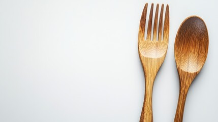 wooden spoon and fork on isolate transparency background, PNG