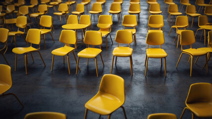 Fototapeta premium Yellow chair standing out from the crowd. Business concept. 3D rendering
