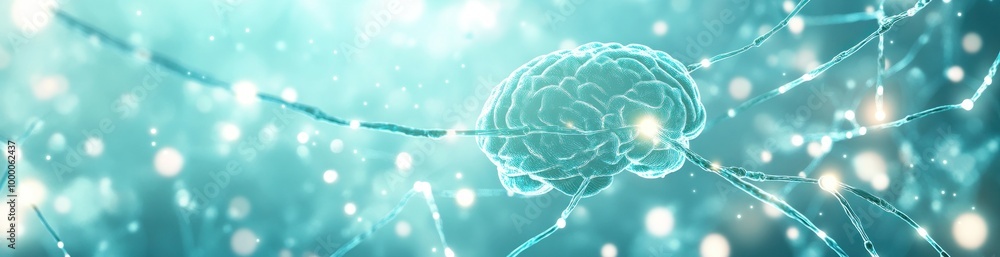 Poster a glowing brain connected by neural pathways, symbolizing intelligence and connectivity.