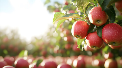 Obraz premium Organic apple orchard trees full of ripe apples