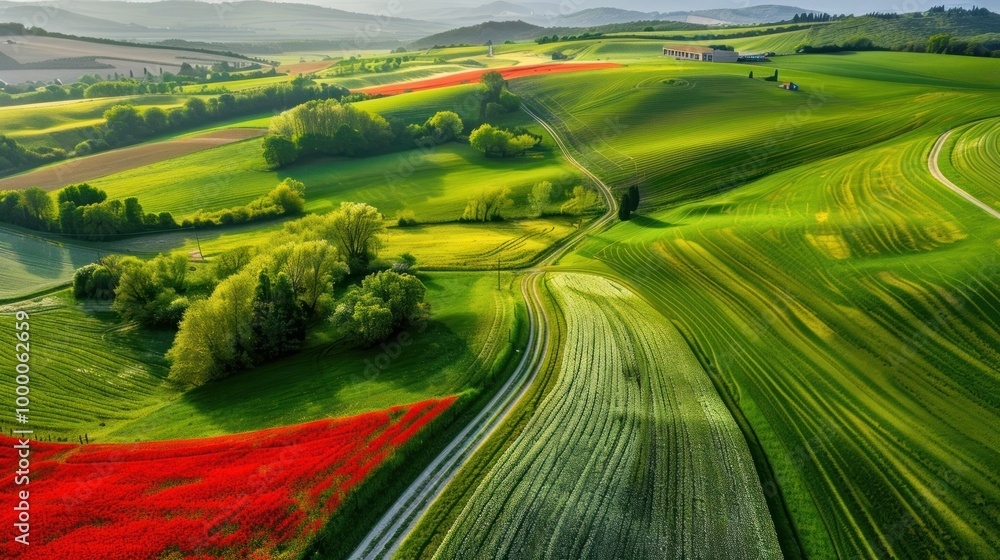 Poster Aerial View of Rolling Hills and Farmland