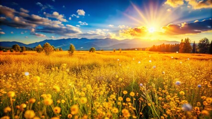 Obraz premium Expansive Golden Meadows Under a Clear Blue Sky Captured in a Serene Natural Landscape Scene