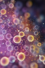 Colorful microscopic view of cells in a vibrant cosmic-like environment at night