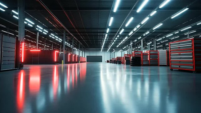 A warehouse equipped with advanced fire suppression systems, showcasing safety measures in modern logistics facilities