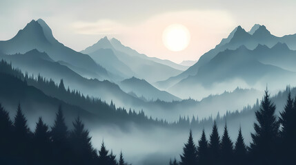 Obraz premium Misty mountain landscape. Misty Mountains. Illustration