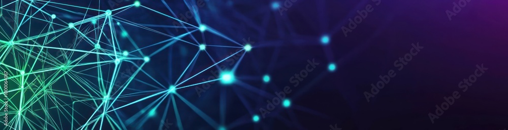 Aufkleber abstract digital network with glowing nodes and lines on a dark background.