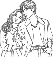 line art wedding husband wife, Mordan, kissing and romantic couple vector design.