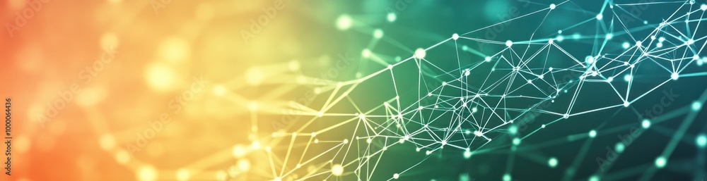 Poster abstract digital network representation with vibrant colors and interconnected lines.
