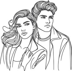 line art wedding husband wife, Mordan, kissing and romantic couple vector design.