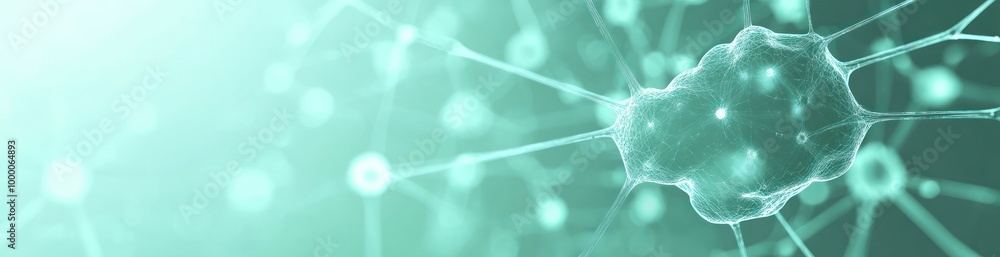 Poster abstract representation of neural connections and cells, illustrating scientific concepts.