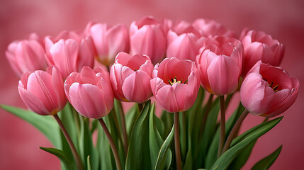 Fototapeta premium A field of vibrant purple tulips stands out against a matching lavender background, creating a serene and harmonious floral display of monochromatic beauty.