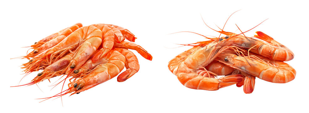 Pile of raw King prawns isolated on transparent background, prawn Cutout png