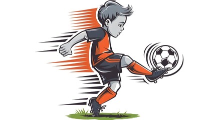Obraz premium Young Soccer Player Kicking Ball with Speed Lines Illustration