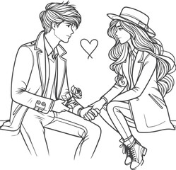 line art wedding husband wife, Mordan, kissing and romantic couple vector design.