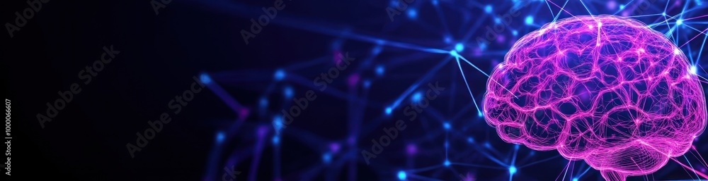 Poster a digital representation of a brain with neural connections, symbolizing cognitive processes.