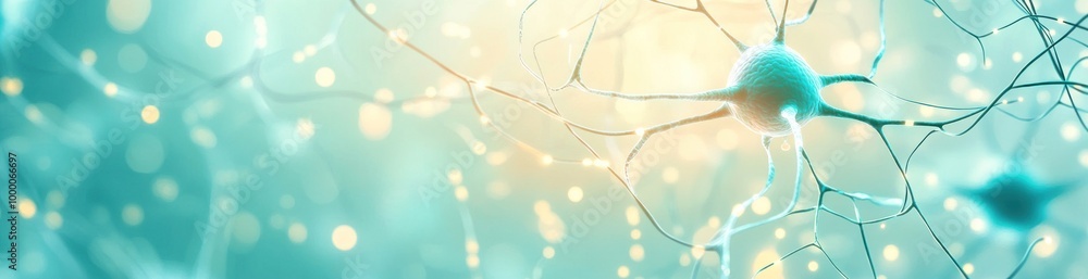 Poster abstract representation of neurons with glowing connections, illustrating neural networks.