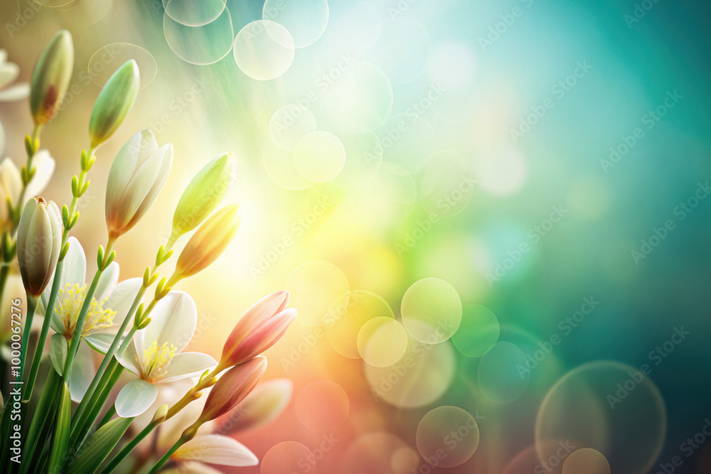 Poster delicate blossoms glow in warm light, creating a serene atmosphere filled with colors and gentle bok