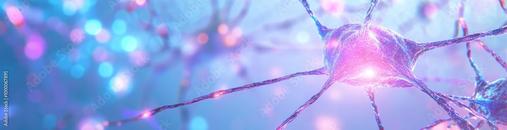 Poster a close-up view of neurons with glowing connections, illustrating neural activity and communication.